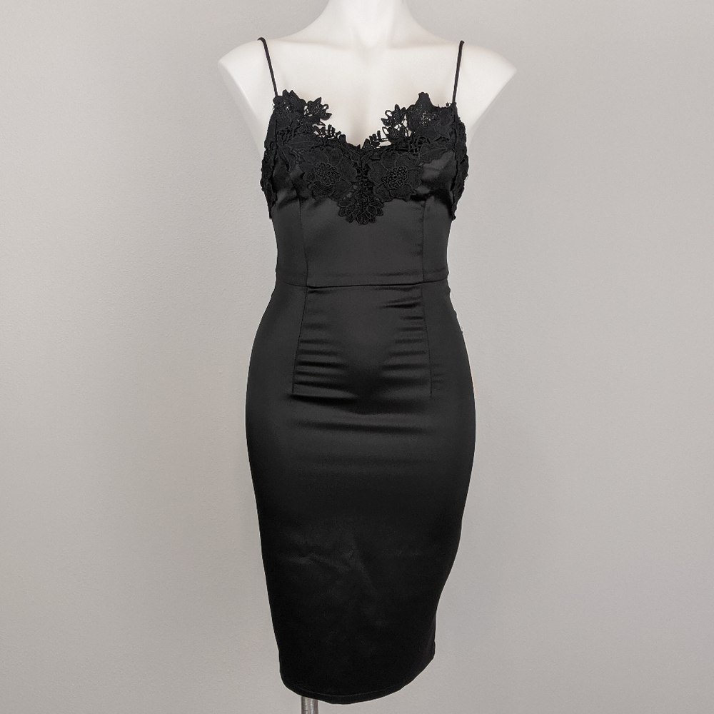 Gianni Bini | satin lace top black mini dress | XS